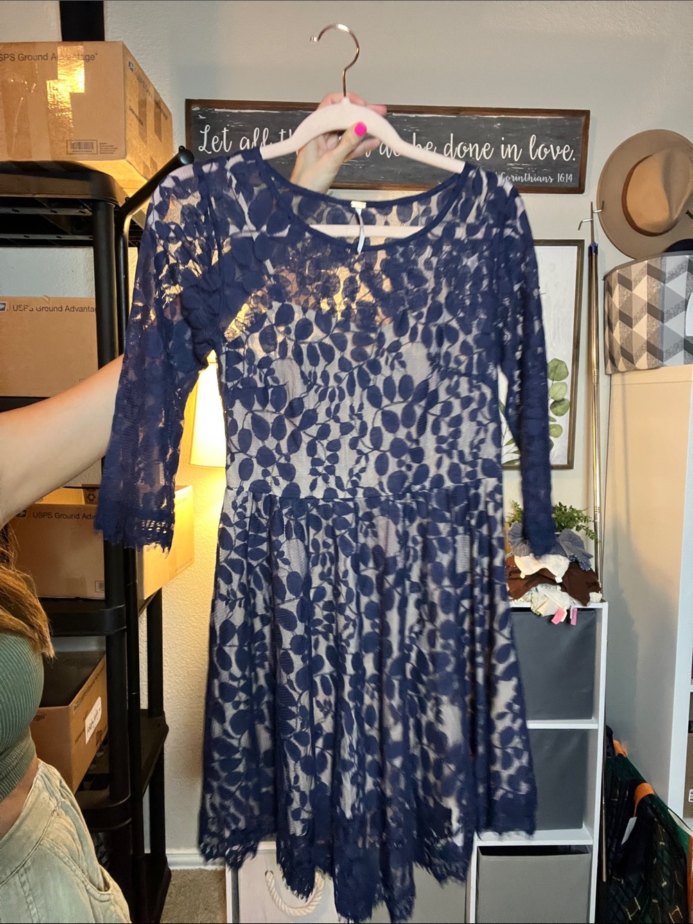 Free People Navy Lace Fit-and-Flare Dress